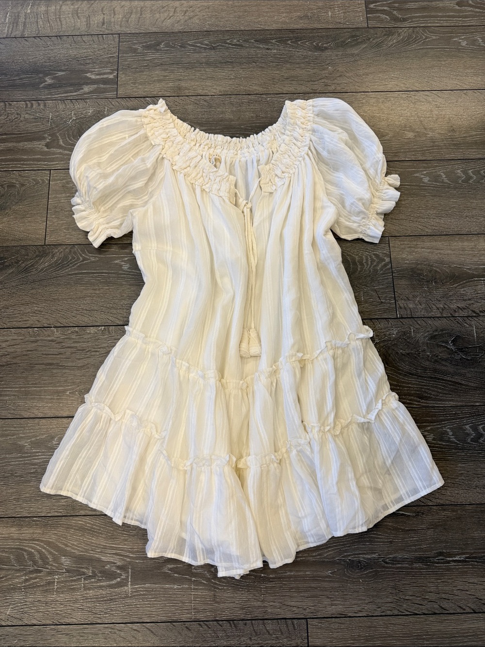 Promesa Cream Smocked Puff Sleeve Tiered Dress